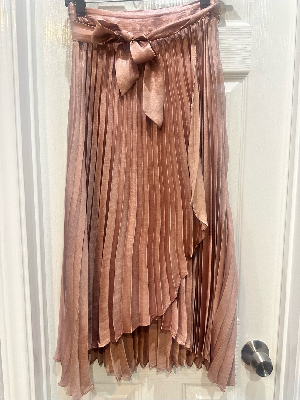 Anthropologie Asymmetrical Pleated Midi Skirt - Rose Gold